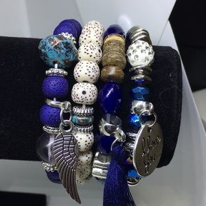 Boho blue beaded stretch bracelets